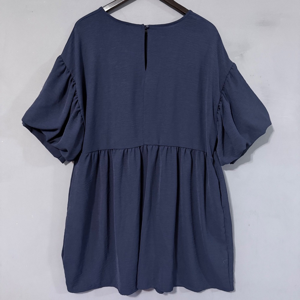 Arula A Plus Size Babydoll Mini Dress Navy Blue Short Puff Sleeve Pockets XL - Picture 5 of 9